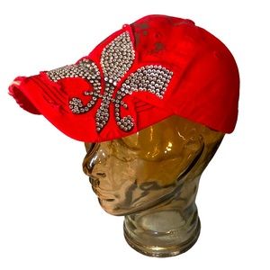 Leader distressed rhinestone Flor de Lis ball cap